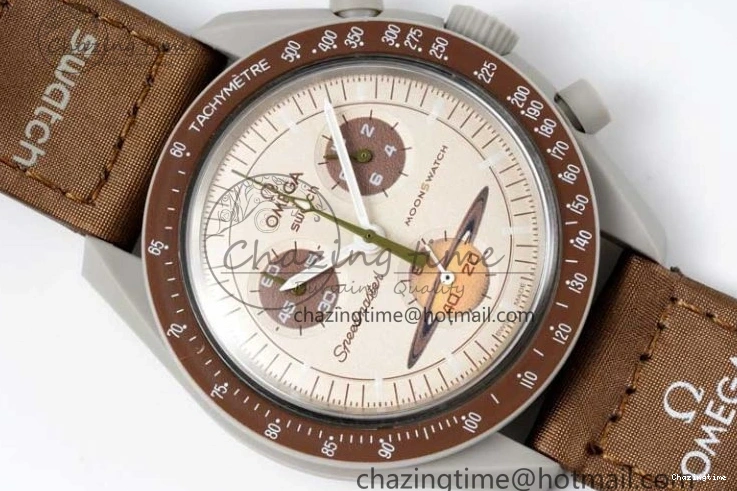 0309 Speedmaster Misson To Saturn 1:1 Best Edition Beige Dial On Nylon Strap Quartz Casual 7861
